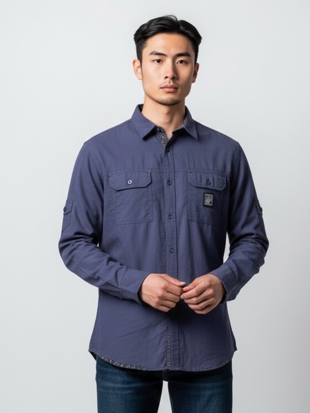 Dissident NWT Mens Long Sleeve Button Up Shirt , Lightweight, Navy Blue